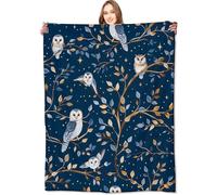 VODRM Enchanted Owl Blanket,50x60in,Cute Elegant Nighttime Bird and Tree Branch Dark Throw Blankets,Gifts for Kids Girls, Lightweight Soft Fleece Cozy,for Sofa Couch Bed Room Travel Decor