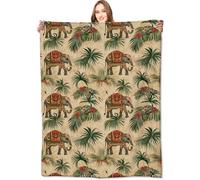 VODRM Exotic Elephant Blanket Retro Tropical Jungle Boho Throw Blankets,Birthday Gifts for Women & Animal Lovers,Lightweight Soft Fleece Cozy for Sofa Couch Bed Room Travel Bohemian Decor 50x60in