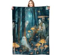 VODRM Ghost Blanket Haunted Forest Throw Blankets,Birthday Gifts for Kids Adult,Lightweight Soft Fleece with Glowing Dark Mushroom,Sofa Couch Bed Room Horror Halloween Decor 60x80in