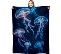 VODRM Glowing Jellyfish Blanket Ethereal Underwater Marine Life Throw Blankets,Birthday Gifts for Kids Adult,Lightweight Soft Fleece,Ocean Lovers,Sofa Couch Bed Room Decor 60x80in