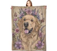 VODRM Golden Retriever Blanket Cute Dog Retro Throw Blankets,Birthday Gifts for Kids Adult & Pet Lovers,Lightweight Soft Fleece with Flower and Butterfly,for Sofa Couch Bed Room Decor 50x60in
