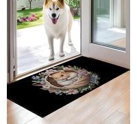 VODRM Hamster Indoor Door Mat,Pastel Flower on Black Background Floor Doormat,17x29.5in,Non Woven Non Slip Rubber Backing Animal Rug for Porch Insider,Bedroom,Kitchen,Doormats Gifts,Rv Camper Decor