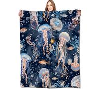 VODRM Jellyfish Blanket Ocean Fish and Coral Reef Throw Beach Dark Throw Blankets,Birthday Gifts for Kids & Marine Life Lovers,Lightweight Soft Fleece for Sofa Couch Bed Room Travel Decor 50x60in