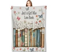VODRM Just a Girl Who Loves Books Blanket Reader Floral and Butterfly Throw Blankets,Birthday Gifts for Kids Girls Women,Lightweight Soft Fleece,Book Lovers,Sofa Couch Bed Room Decor 60x80in