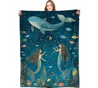 VODRM Mermaid and Whale Blanket Magical Underwater Marine Life Throw Blankets,Birthday Gifts for Kids Adult,Lightweight Soft Fleece,Ocean Lovers,Sofa Couch Bed Room Decor 50x60in