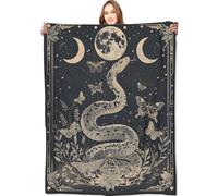 VODRM Mystic Snake Blanket Celestial Moon Throw Blankets,Birthday Gifts for Kids Adult,Lightweight Soft Fleece,with Astrology Butterfly,Sofa Couch Bed Room Horror Spiritual Decor 60x80in