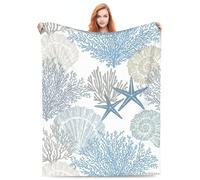VODRM Nautical Coastal Blanket Starfish Seashell Coral Beach Themed Throw Blankets Gifts for Adults Sea Ocean Theme Lightweight Soft Fleece Cozy for Sofa Couch Bed Room Birthday Decor 40x50in
