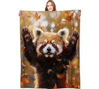 VODRM Red Panda Blanket Cute Autumn Leaves Fall Throw Blankets,Birthday Gifts for Kids Adult & Wildlife Fans,Lightweight Soft Fleece with Animal Lovers,for Sofa Couch Bed Room Decor 50x60in