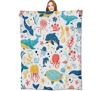 VODRM Sea Animal Blanket Colorful Marine Life Whale, Octopus, and Turtle Throw Blankets,Birthday Gifts for Kids & Ocean Lovers,Lightweight Soft Fleece for Sofa Couch Bed Room Travel Decor 50x60in