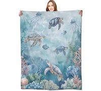 VODRM Sea Turtle Blanket Serene Ocean Turtles and Coral Reef Throw Blankets,Birthday Gifts for Kids & Beach Lovers,Lightweight Soft Fleece for Sofa Couch Bed Room Travel Decor 40x50in
