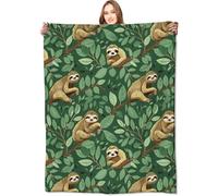 VODRM Sloth Jungle Blanket Cute Leafy Forest Green Throw Blankets,Birthday Gifts for Kids Boys Girls & Animal Lovers,Lightweight Soft Fleece Cozy for Sofa Couch Bed Room Travel Decor 50x60in
