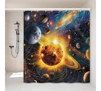 VODRM Solar System Space Shower Curtain- 72x72 Inch Vibrant Cosmic Bathroom Decor with 12 Hooks - Astronomy and Science Lovers Curtains - Modern Home Decoration, Gifts Teen Adult