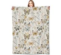 VODRM Vintage Butterfly Floral Blanket Elegant Retro Wildflowers Throw Blankets Gifts for Girls Women Adults Lightweight Soft Fleece Cozy for Sofa Couch Bed Room Travel Birthday Party Decor 60x80in