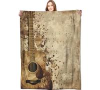 VODRM Vintage Guitar Blanket Music Notes Retro Throw Blankets,Birthday Gifts for Women Men,Lightweight Soft Fleece,Musician Lovers,Sofa Couch Bed Room Modern Rustic Decor 50x60in