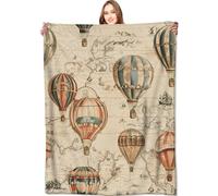 VODRM Vintage Hot Air Balloon Blanket World Map and Adventure Throw Blankets,Birthday Gifts for Kids Women,Lightweight Soft Fleece,Travel Lovers,Sofa Couch Bed Room History Decor 60x80in