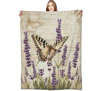VODRM Vintage Lavender Butterfly Blanket Elegant Floral and Script Retro Throw Blankets,Birthday Gifts for Girls Women,Lightweight Soft Fleece Cozy for Sofa Couch Bed Room Travel Decor 40x50in