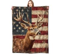 VODRM Vintage Patriotic Deer Blanket American Flag Rustic Wildlife Throw Blankets,Birthday Gifts for Kids Adult & Animal Lovers,Lightweight Soft Fleece,for Sofa Couch Bed Room Hunter Decor 50x60in