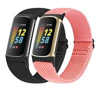 Vodtian Elastic Straps Only Compatible with Fitbit Charge 6/ Charge 5 Strap, 2 Pack Stretchy Adjustable Nylon Loop Braided Replacement Sport Wristband for Charge 5/Charge 6 Activity Tracker Women Men