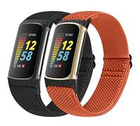 Vodtian Elastic Straps Only Compatible with Fitbit Charge 6/ Charge 5 Strap, 2 Pack Stretchy Adjustable Nylon Loop Braided Replacement Sport Wristband for Charge 5/Charge 6 Activity Tracker Women Men