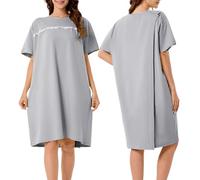 voeeron Hospital Gowns for Women Soft Short Sleeve Patient Gown Open Back Snap Adaptive Clothes with Pockets, Grey, M