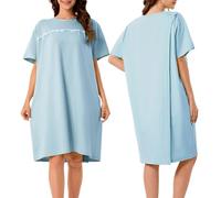 voeeron Hospital Gowns for Women Soft Short Sleeve Patient Gown Open Back Snap Adaptive Clothes with Pockets, Light Blue, M