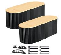 Voency 2PCS Cable tidy box,Cables management box with Bamboo Lid Cables Organised Box for Storage Organising Management Desk TV Computer USB Hub Strips Cords Cables Organised Box Black