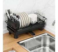 Voency Dish Drying Rack, Over Sink Dish Drainer for Kitchen Counter with Utensil Holder, Expandable Dish Rack With Removable Cutlery Holder, Small Sink Dish Drain Rack Fit for 11.5-17’’ Kitchen Sink