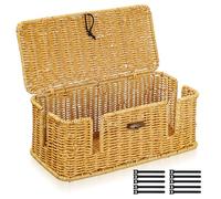 Voency Handmade Cable Management Box, Imitation Rattan Cable Tidy Box makes of plastic With Lid for TV Wires, Power Strip, Tangle Hide Desk, Socket Box for Office, Home