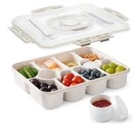 Voency Large Snack Box Container,10-Compartment Divided Serving Tray with Lid and Handle & 2 Dip Containers, Leak-Proof, BPA-Free, Reusable Clear Snack Boxes for, Spices, Candy, Fruits, Nuts, Chips an