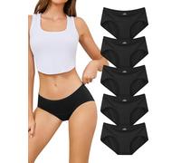 VOENXE Black Women's Cotton Knickers Underwear Multipack,Full Coverage Hipster Briefs Pants Low Waisted Undies Ladies Underpants,Breathable Stretchy Soft Female Panties Comfortable Fit Bikini 5 Pack