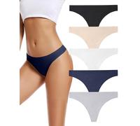 VOENXE No VPL Women Thong Underwear,Seamless Ladies Panties,No Show Woman Workout Thongs Multipack,Invisible Soft Knickers,Seam Free Breathable String Knicker,Female Comfy Mid Rise Underpants,5-Pack