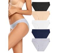 Voenxe Seamless Knickers for Women,No Vpl Show Underwear Multipack, Invisible Ladies Bikini Brief Pants,Microfibre Panties,Breathable Stretch Sports Undies,Soft Comfortable Woman Gym Underpants,5-Pack