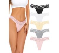 VOENXE Seamless Lace Thongs for Women,No Show Ladies Knickers Underwear,Lady Breathable Thong Multipack,No VPL Comfortable Panties Soft Laser Cut Undie Tanga,Woman Lacy Side G String Underpants 5-Pack