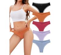 VOENXE Seamless Thongs Underwear for Women,No Vpl Show Lace Knickers,Ladies Tanga Multipack,Comfortable Soft Laser Cut Panties,Invisible Woman Lacy Side Gym G String Seam Free Underpants 5-Pack
