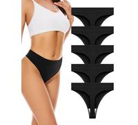 VOENXE Seamless Thongs Underwear Women,No VPL Knickers High Waisted Panties | Invisible High Rise No Show Ladies Brazilian String Brief,Sport Gym Thong Pants Multipack,Breathable Stretchy G-string,5-Pack