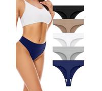 VOENXE Seamless Underwear Thongs for Women,High Waisted No Vpl Knickers,High Rise No Show Ladies Workout Brazilian Tanga,Breathable Gym Sports Panties Multipack,Comfortable Soft Stretchy Undies,5-Pack