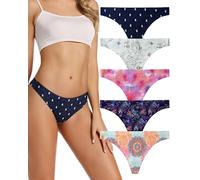 Voenxe Seamless Women Thong Underwear,No VPL Ladies Panties,No Show Woman Gym Thongs Multipack,Invisible Soft Knickers,Seam Free Breathable String Knicker Pants,Female Comfy Mid Rise Underpants,5-Pack