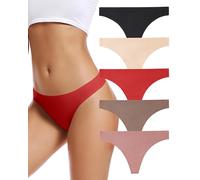 Voenxe Seamless Women Thong Underwear,No VPL Ladies Panties,No Show Woman Gym Thongs Multipack,Invisible Soft Knickers,Seam Free Breathable String Knicker Pants,Female Comfy Mid Rise Underpants,5-Pack