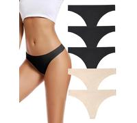 Voenxe Seamless Women Thong Underwear,No VPL Ladies Panties,No Show Woman Gym Thongs Multipack,Invisible Soft Knickers,Seam Free Breathable String Knicker Pants,Female Comfy Mid Rise Underpants,5-Pack