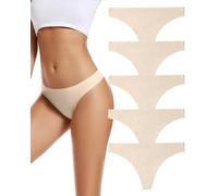 Voenxe Seamless Women Thong Underwear,No VPL Ladies Panties,No Show Woman Gym Thongs Multipack,Invisible Soft Knickers,Seam Free Breathable String Knicker Pants,Female Comfy Mid Rise Underpants,5-Pack