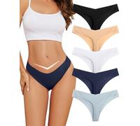 VOENXE Seamless Women Underwear Thongs,No Show Knickers for Ladies,V Waist Low Rise Pants,No VPL Comfortable Soft Panty,Multipack Invisible Sport Panties,Female T Back Gym Exercise Tanga Undies,5-Pack