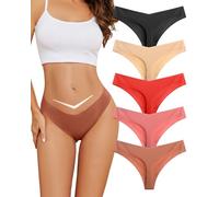 VOENXE Seamless Women Underwear Thongs,No Show Knickers for Ladies,V Waist Low Rise Pants,No VPL Comfortable Soft Panty,Multipack Invisible Sport Panties,Female T Back Gym Exercise Tanga Undies,5-Pack