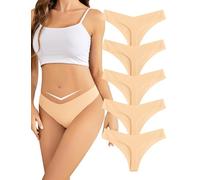 VOENXE Seamless Women Underwear Thongs,No Show Knickers for Ladies,V Waist Low Rise Pants,No VPL Comfortable Soft Panty,Multipack Invisible Sport Panties,Female T Back Gym Exercise Tanga Undies,5-Pack