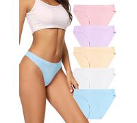 VOENXE Women Bikini Underwear,Seamless Ladies Knickers,No VPL Breathable Female Brief Panties,Woman No Show Comfortable Invisible Pants,Seam Free Multipack Stretch Sport Undie Hipster Underpant,5-Pack