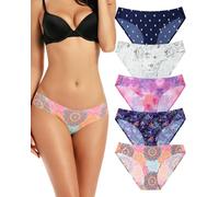 VOENXE Women Bikini Underwear,Seamless Ladies Knickers,No VPL Breathable Female Brief Panties,Woman No Show Comfortable Invisible Pants,Seam Free Multipack Stretch Sport Undie Hipster Underpant,5-Pack