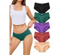 VOENXE Womens Underwear Cotton Knickers Pants,Hipster Briefs Ladies Full Coverage Underpants Mid Rise Breathable Stretchy Female Panties Multipack,Comfy Soft Control Workout Woman Undies Bikini,5 Pack