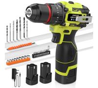 VOERJIA 16.8V Cordless Drills, Battery Drill with 2*2000mAh Batteries, 50N.m Max Hammer Drill, 20+3 Torque Electric Drills, 3/8" Chuck & 2 Spees LED Brushless Drill Set, 34Pc DIY Power Tools for Home