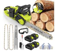 VOERJIA 16 Inch Brushless Cordless Chainsaw, Electric Chainsaw with 4 * 4000mAh Battery, 2200W Battery Chainsaws with Automatic Chain Lubricationr and Chain Brake for Chopping logs and Cutting Trees