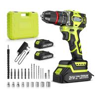 VOERJIA 21V Brushless Cordless Drill, 750W Electric Drills with 2 Batteries 2000mAh, 20+3 Torque Battery Drill, 3/8" Chuck, 60N.m Max, 2 Speed LED Drill Set, 29Pc DIY Power Drills Cordless