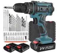 VOERJIA 21V Cordless Drill - 2 Batteries 2000mAh, 45Nm Max Torque, 3/8" Chuck, 2-Speed LED Combi Drill, 46Pc DIY Set